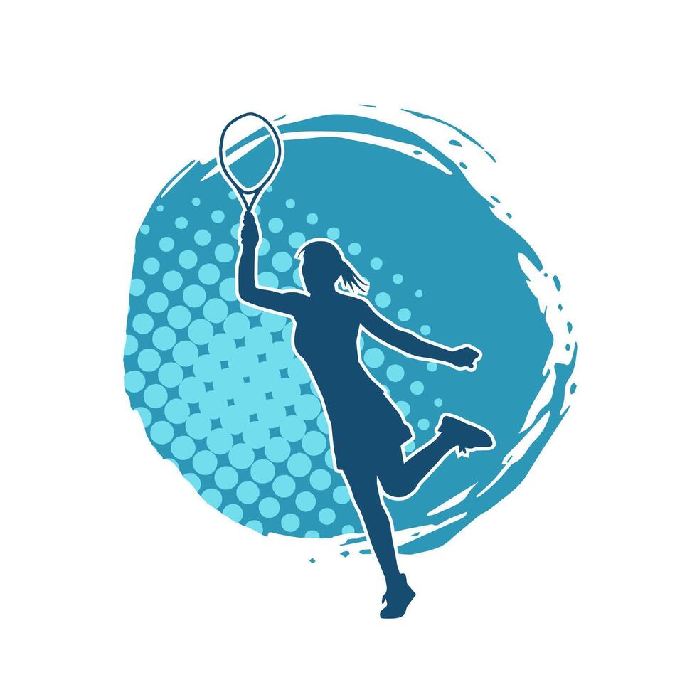 silhuett av en manlig tennis spelare i verkan utgör. silhuett av en man spelar tennis sport med racket. vektor