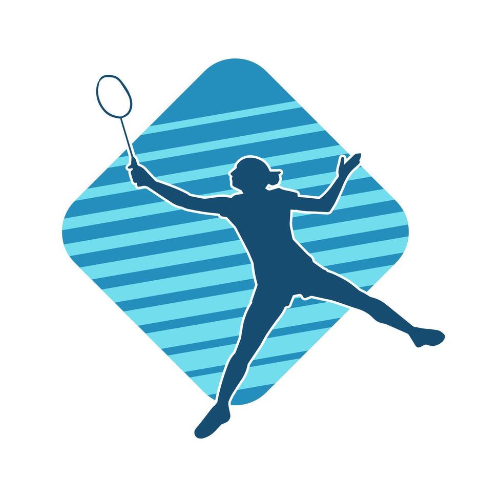 Silhouette von ein schlank weiblich Athlet tun Badminton Sport. Silhouette von ein Frau Badminton Sport Spieler im Aktion Pose. vektor