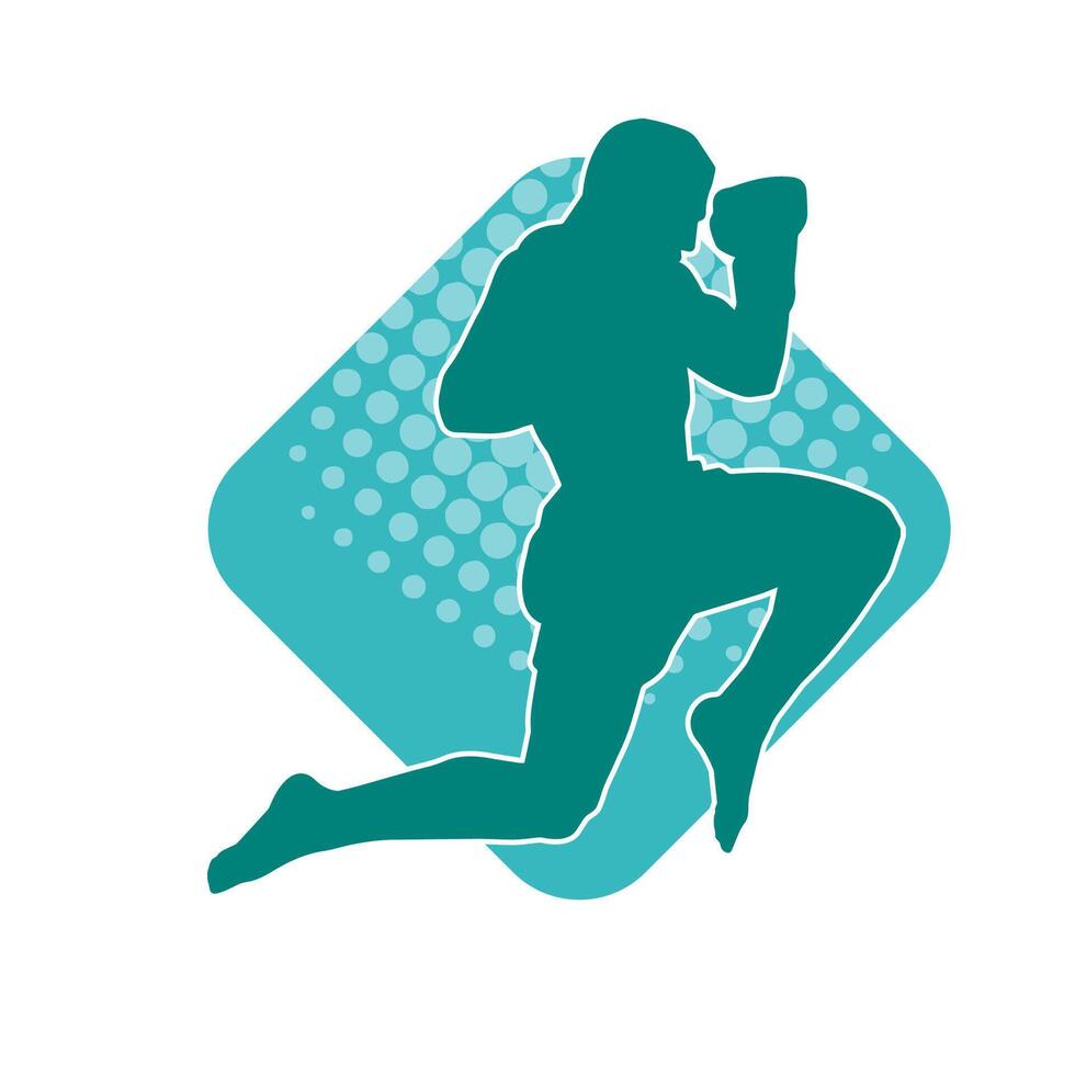 Silhouette von ein Kickboxer Athlet im Aktion Pose. Silhouette von ein sportlich Mann tun treten Pose. vektor