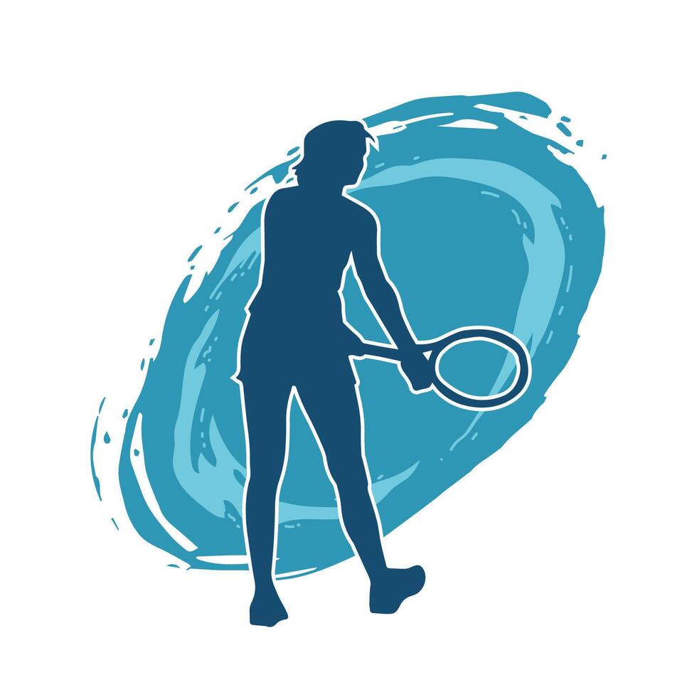 Silhouette von ein weiblich Tennis Spieler im Aktion Pose. Silhouette von ein Frau spielen Tennis Sport mit Schläger. vektor