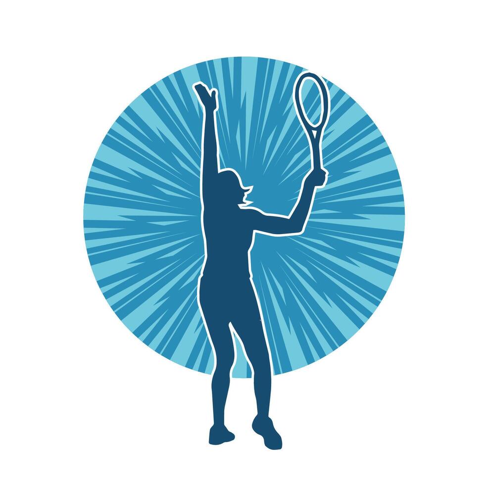 Silhouette von ein weiblich Tennis Spieler im Aktion Pose. Silhouette von ein Frau spielen Tennis Sport mit Schläger. vektor