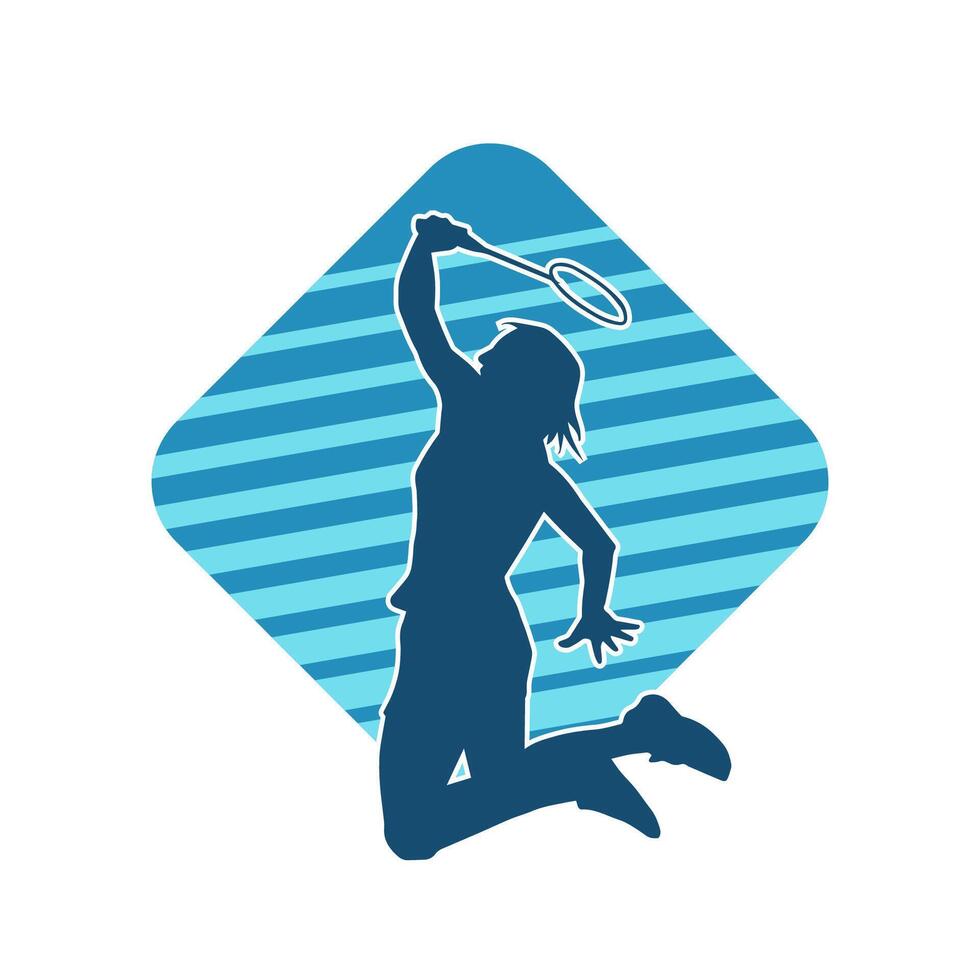 Silhouette von ein schlank weiblich Athlet tun Badminton Sport. Silhouette von ein Frau Badminton Sport Spieler im Aktion Pose. vektor