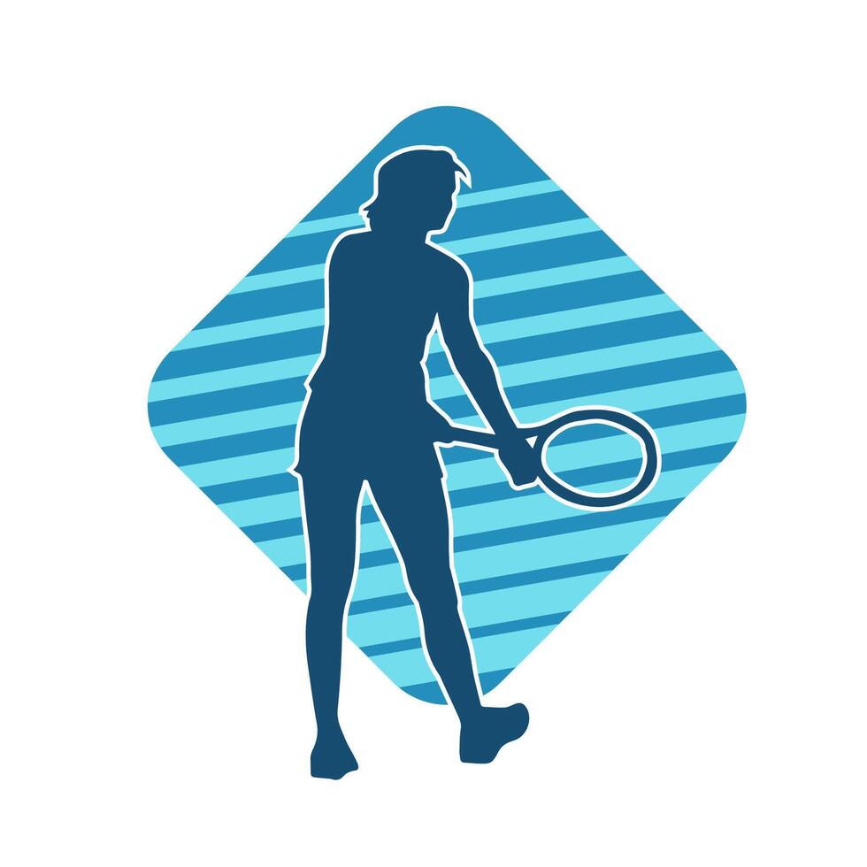 Silhouette von ein weiblich Tennis Spieler im Aktion Pose. Silhouette von ein Frau spielen Tennis Sport mit Schläger. vektor