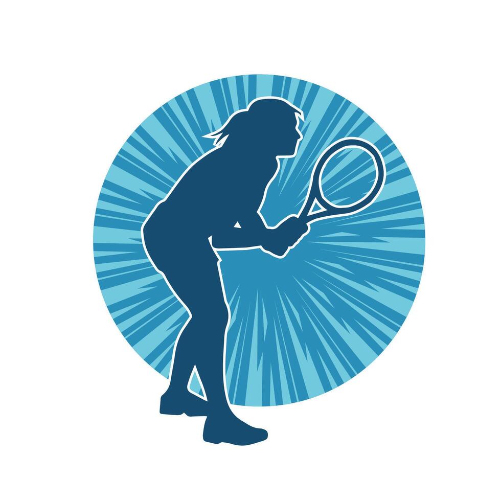 Silhouette von ein weiblich Tennis Spieler im Aktion Pose. Silhouette von ein Frau spielen Tennis Sport mit Schläger. vektor