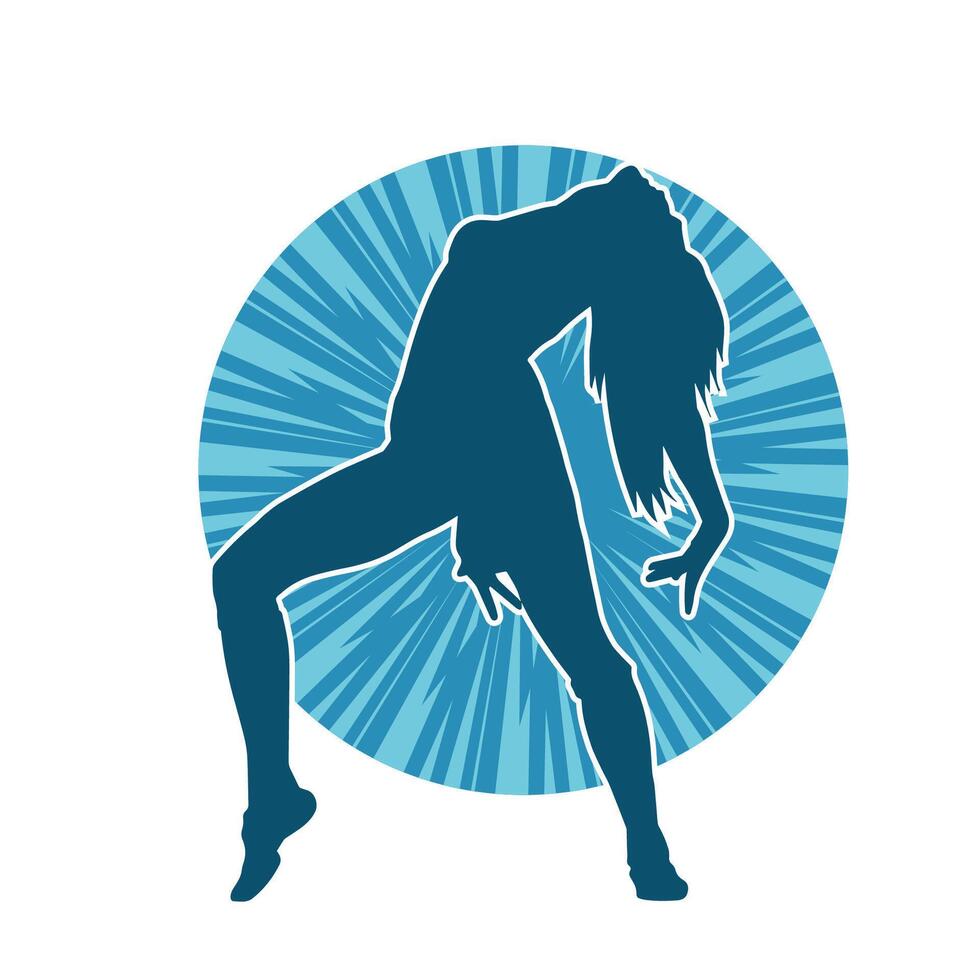 silhuett av en kvinna dansare i verkan utgör. silhuett av en smal kvinna i dans utgör. vektor