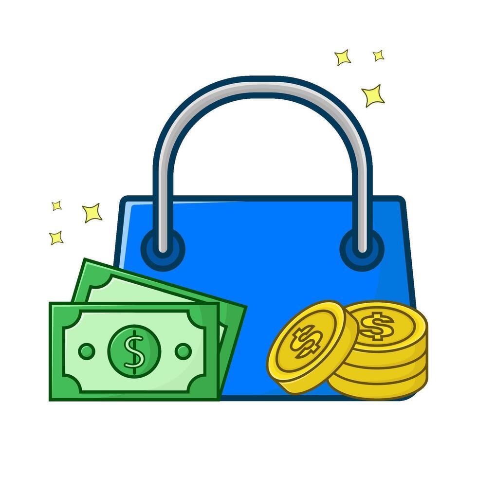 Einkaufen Tasche, Geld mit Geld Münze Illustration vektor