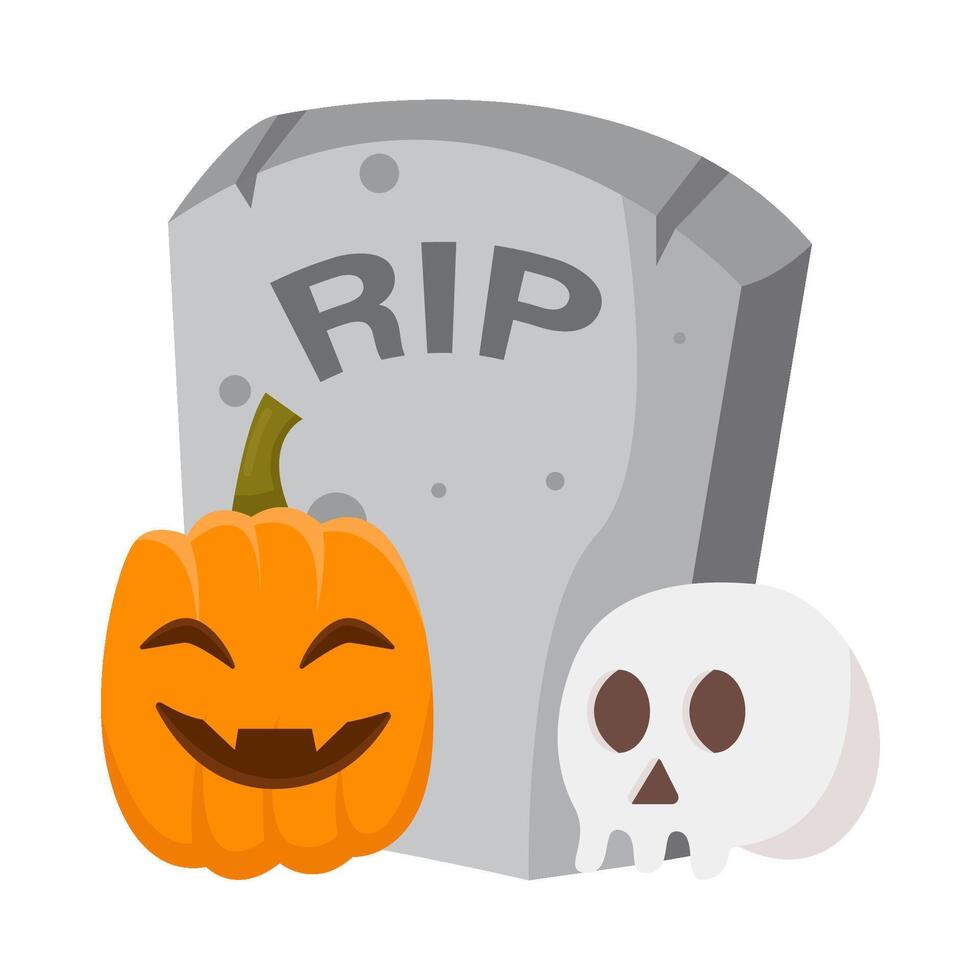 pumpa halloween med skalle i gravsten illustration vektor