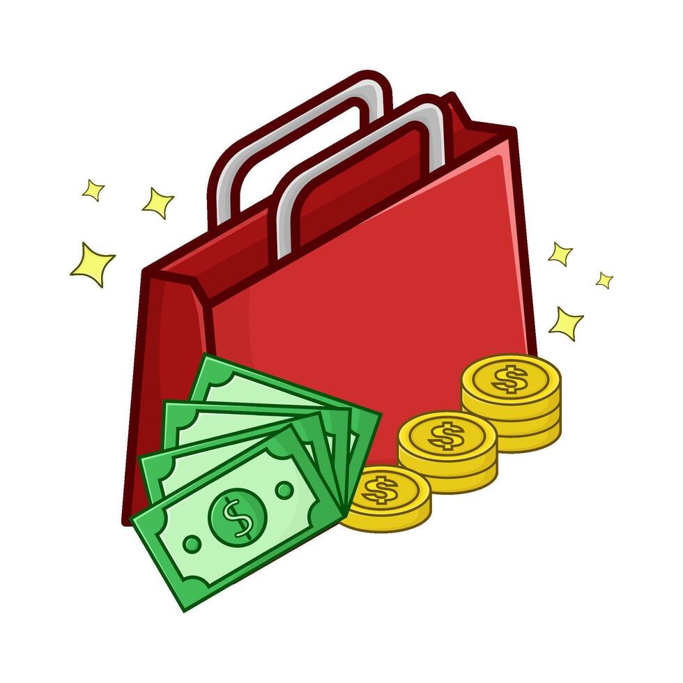 Einkaufen Tasche, Geld mit Geld Münze Illustration vektor