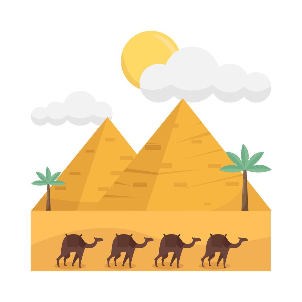 pyramid, Sol sommar, handflatan träd med kamel illustration vektor