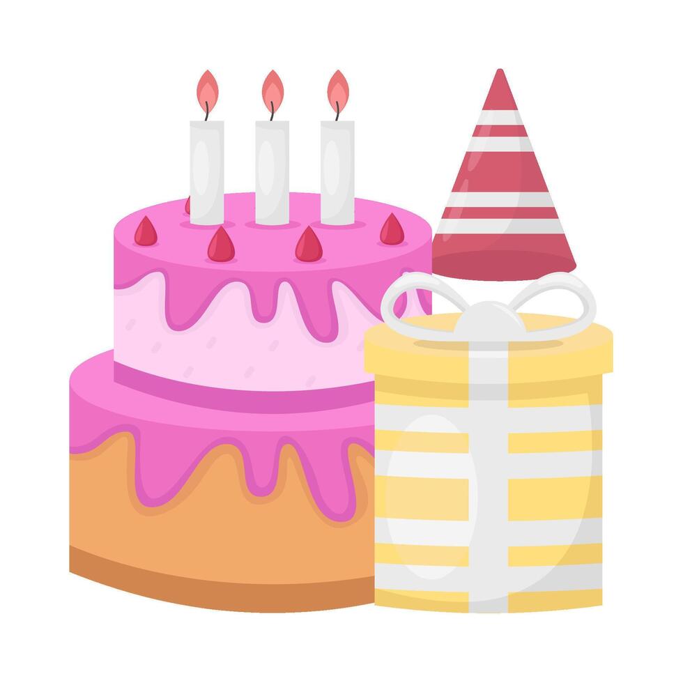 Geburtstag Kuchen, Hut Geburtstag Party mit Geschenk Box Illustration vektor