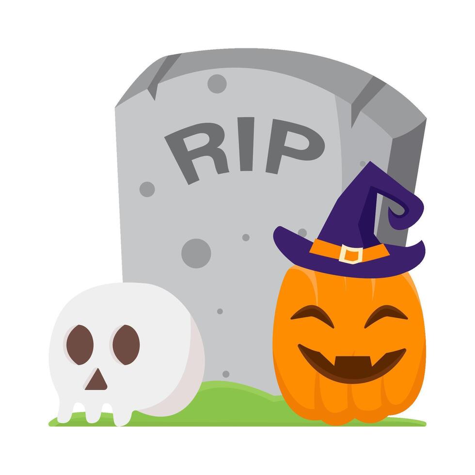 pumpa halloween häxa med skalle i gravsten illustration vektor