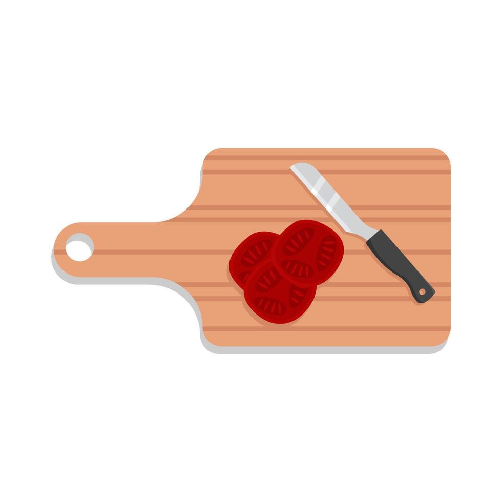 kniv med tomat i skärande styrelse illustration vektor