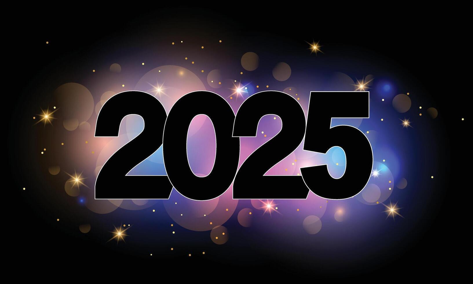 Lycklig ny 2025 år affisch mall med bokeh ett ljus effekter. vektor