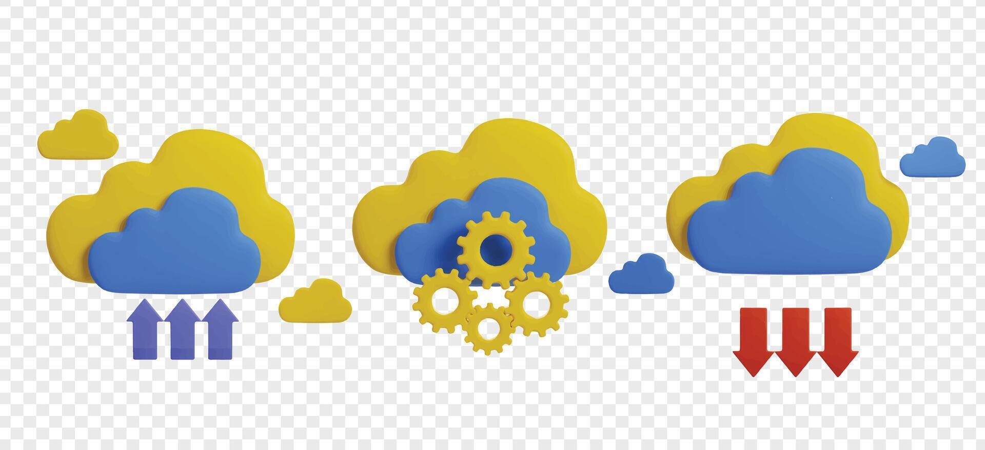 Wolke Computing 3d Symbole Clip Art. vektor