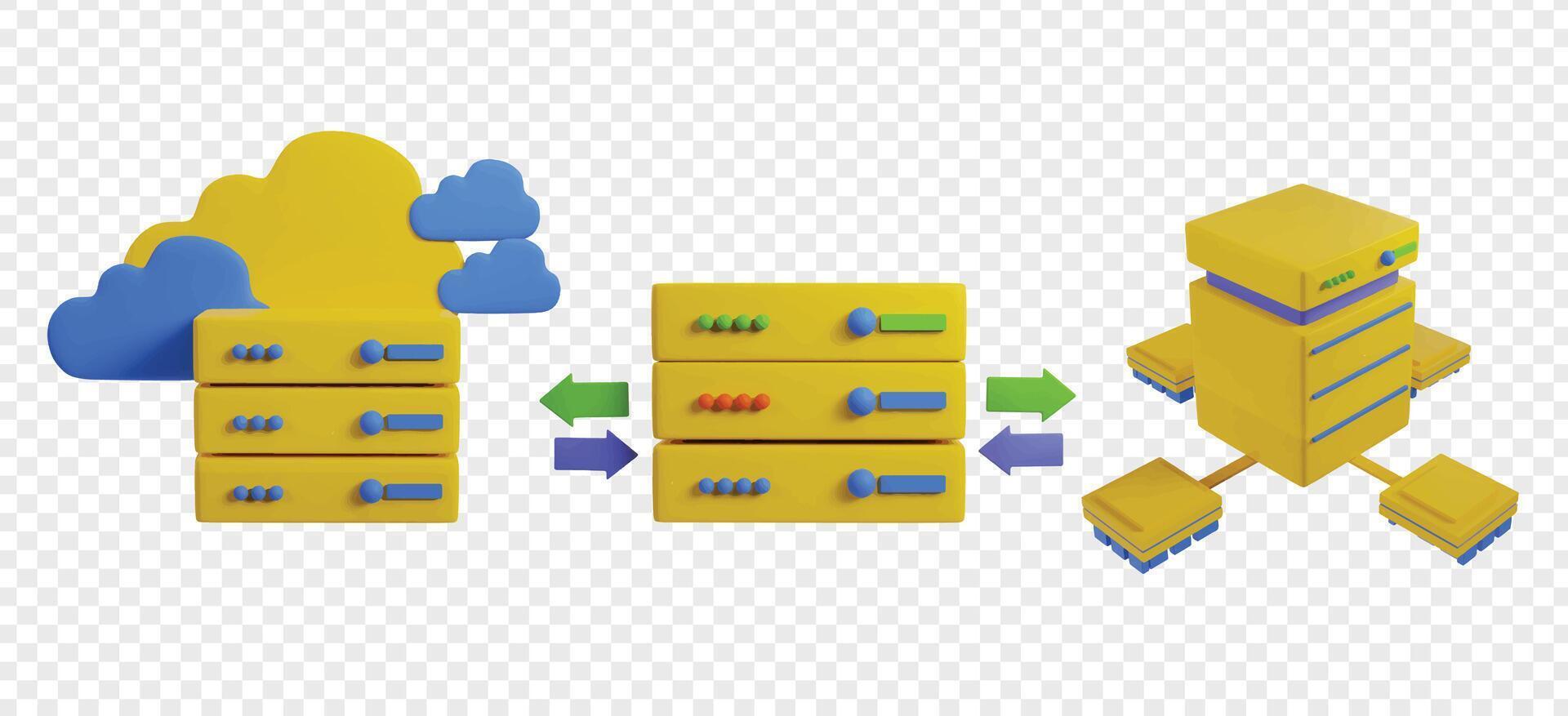 Wolke Computing 3d Symbole Clip Art. vektor