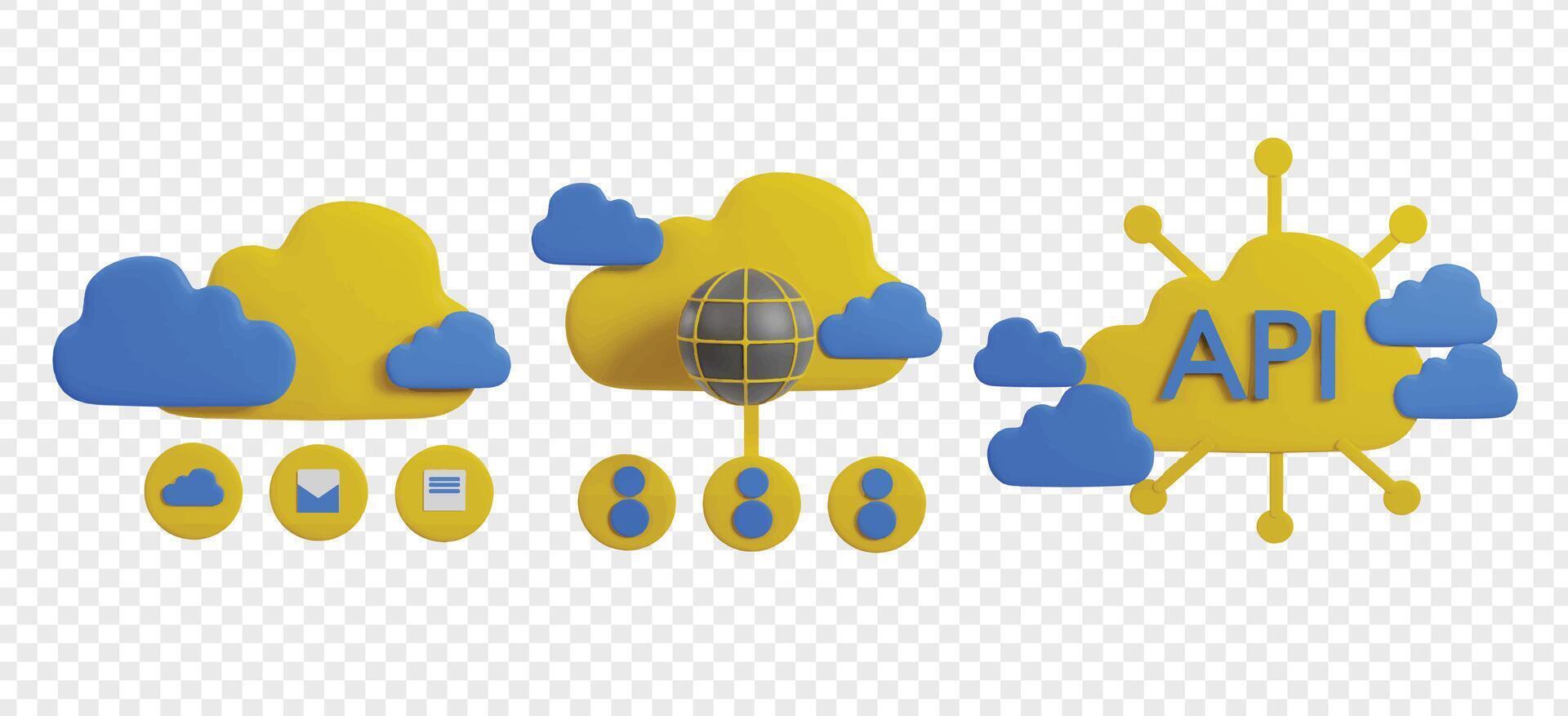 Wolke Computing 3d Symbole Clip Art. vektor