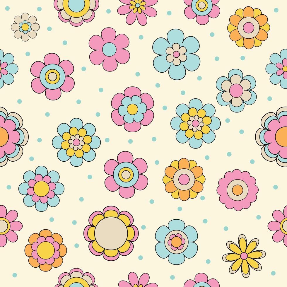 süß Frühling Pastell- Blume Blumen- Hand gezeichnet nahtlos Muster Mauer Papier Hintergrund Vektor Illustration