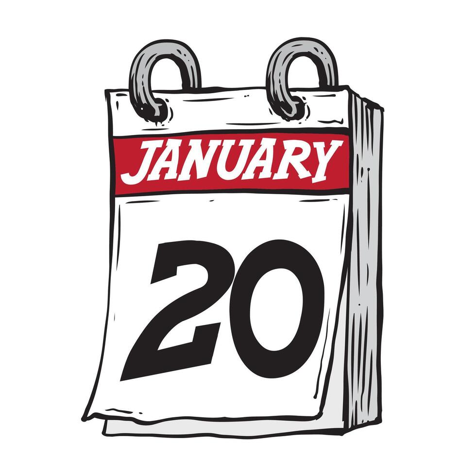 einfach Hand gezeichnet Täglich Kalender zum Februar Linie Kunst Vektor Illustration Datum 20, Januar 20 ..