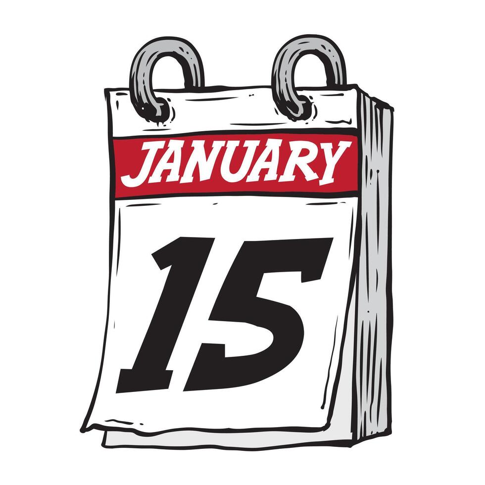 einfach Hand gezeichnet Täglich Kalender zum Februar Linie Kunst Vektor Illustration Datum 15, Januar 15 ..