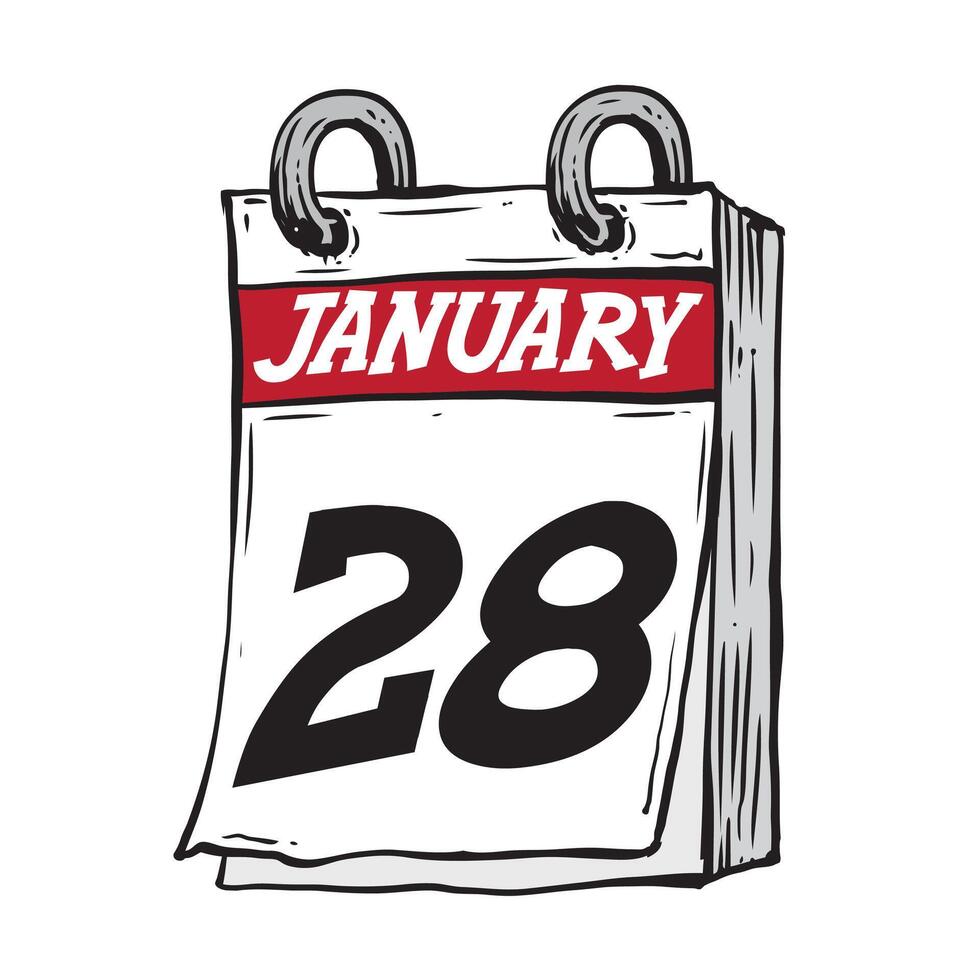 einfach Hand gezeichnet Täglich Kalender zum Februar Linie Kunst Vektor Illustration Datum 28, Januar 28 ..