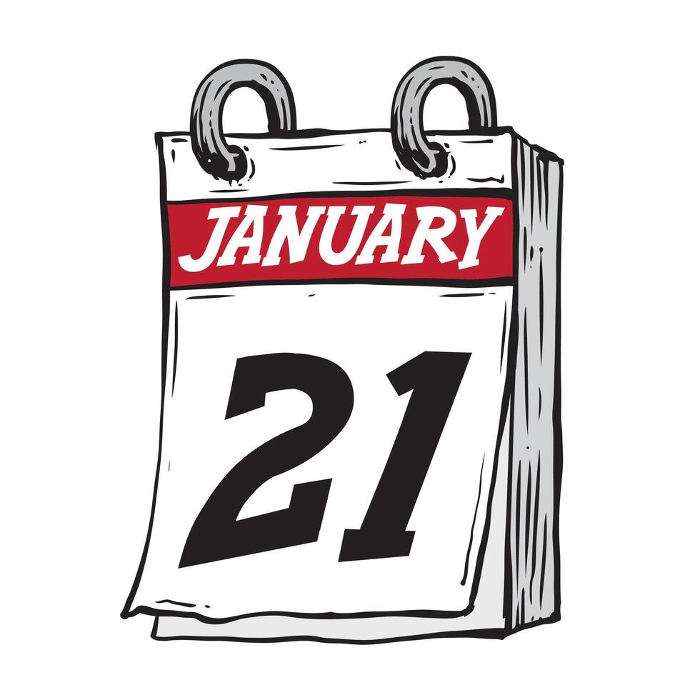 einfach Hand gezeichnet Täglich Kalender zum Februar Linie Kunst Vektor Illustration Datum 21, Januar 21 ..