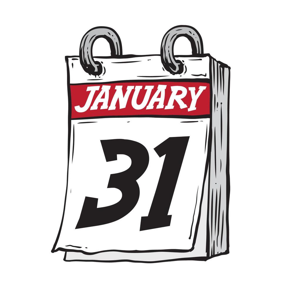 einfach Hand gezeichnet Täglich Kalender zum Februar Linie Kunst Vektor Illustration Datum 31, Januar 31st