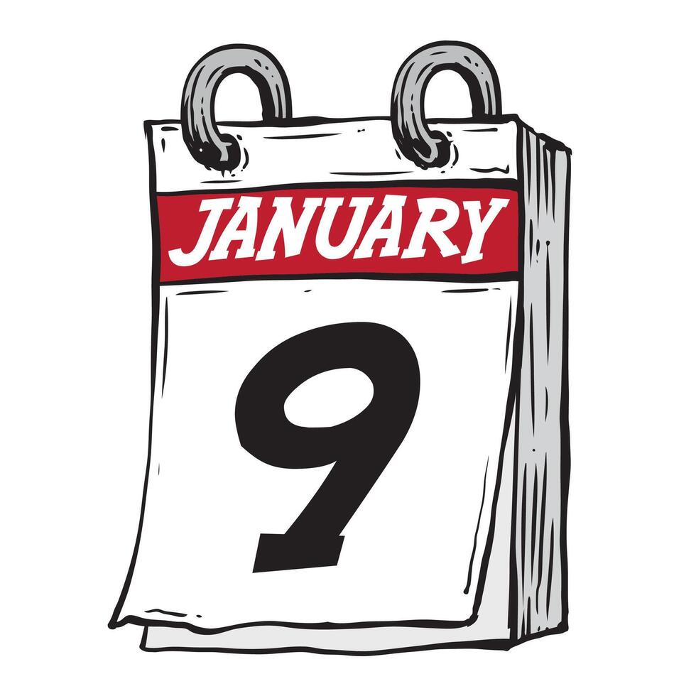 einfach Hand gezeichnet Täglich Kalender zum Februar Linie Kunst Vektor Illustration Datum 9, Januar 9 ..
