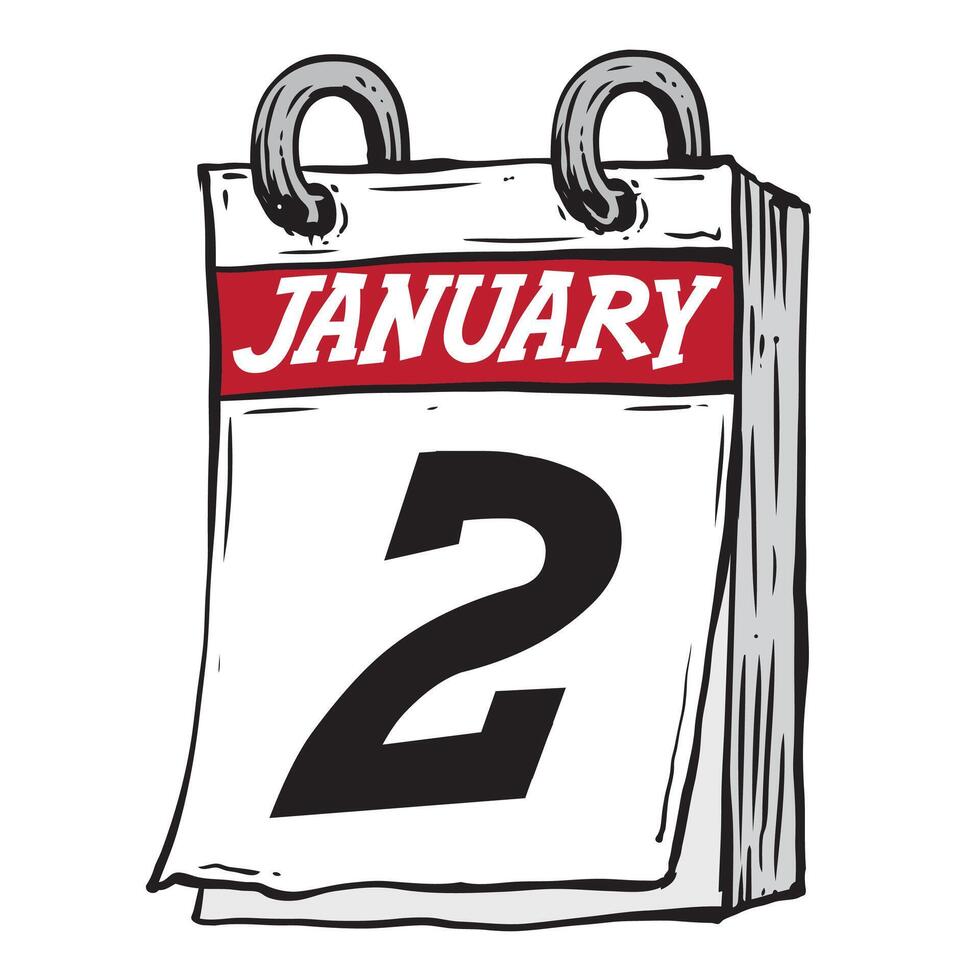 einfach Hand gezeichnet Täglich Kalender zum Februar Linie Kunst Vektor Illustration Datum 2, Januar 2 ..