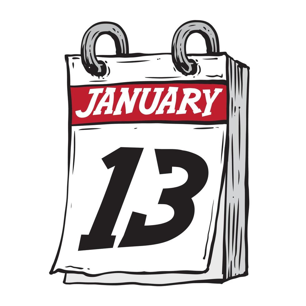 einfach Hand gezeichnet Täglich Kalender zum Februar Linie Kunst Vektor Illustration Datum 13, Januar 13 ..