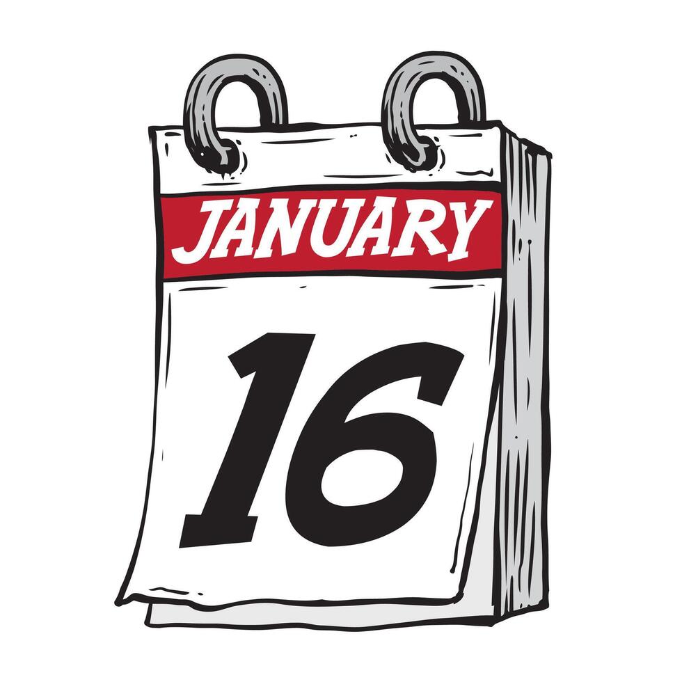 enkel hand dragen dagligen kalender för februari linje konst vektor illustration datum 16, januari 16: e