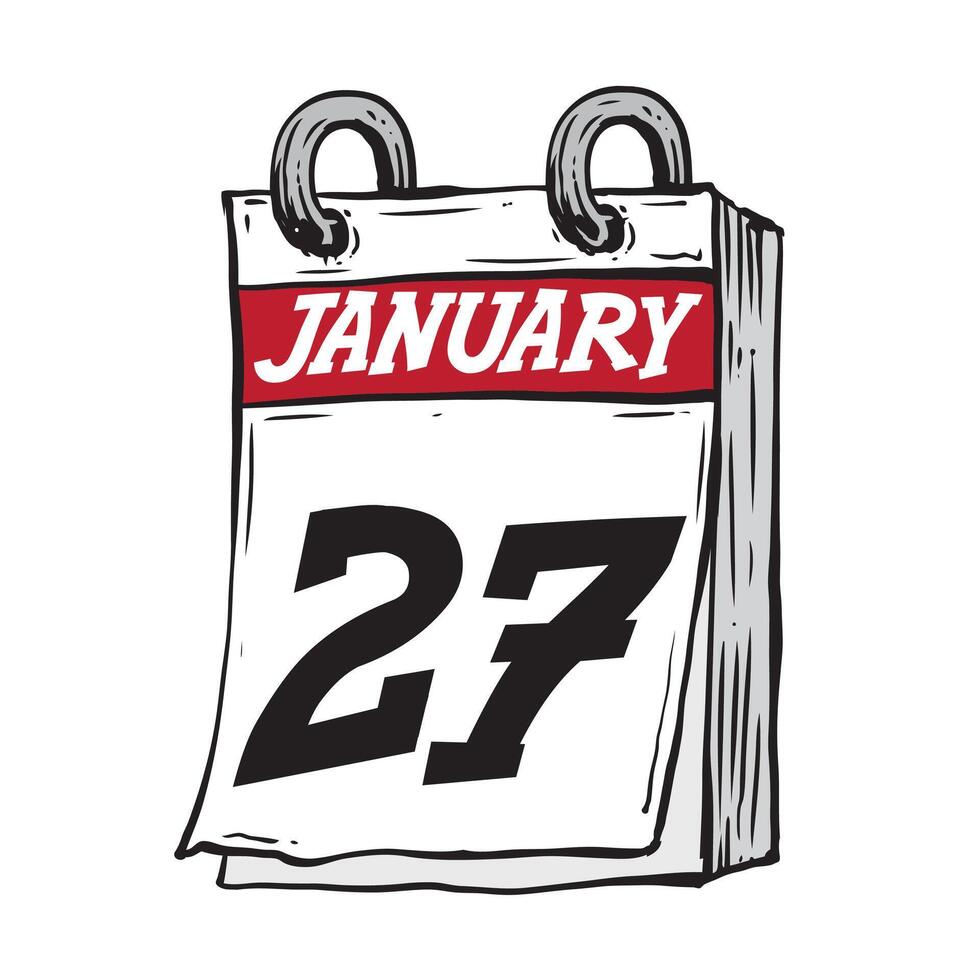 einfach Hand gezeichnet Täglich Kalender zum Februar Linie Kunst Vektor Illustration Datum 27, Januar 27 ..
