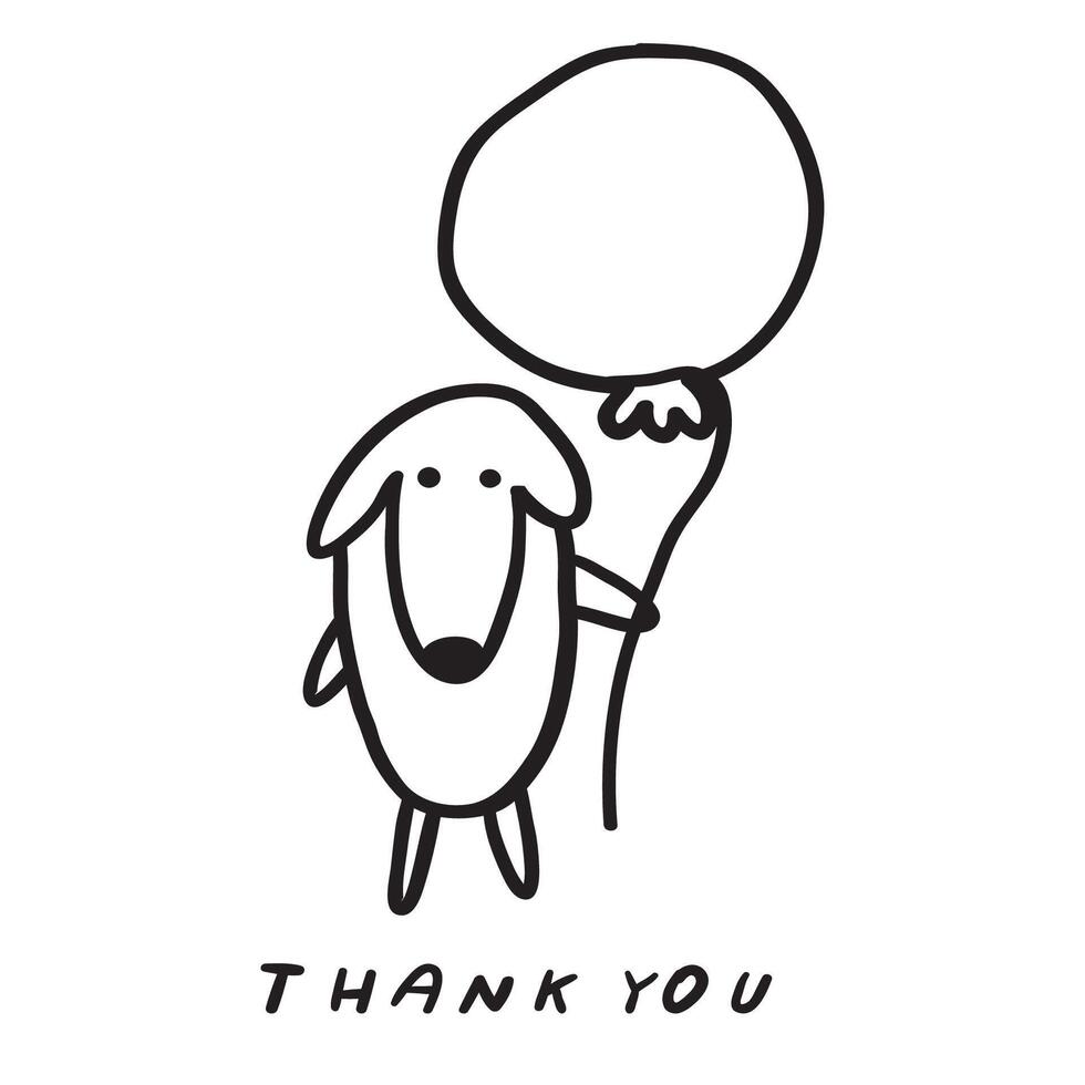 tacka du. söt hund med luft ballong. platt design. vektor översikt hand dragen illustration på vit bakgrund.