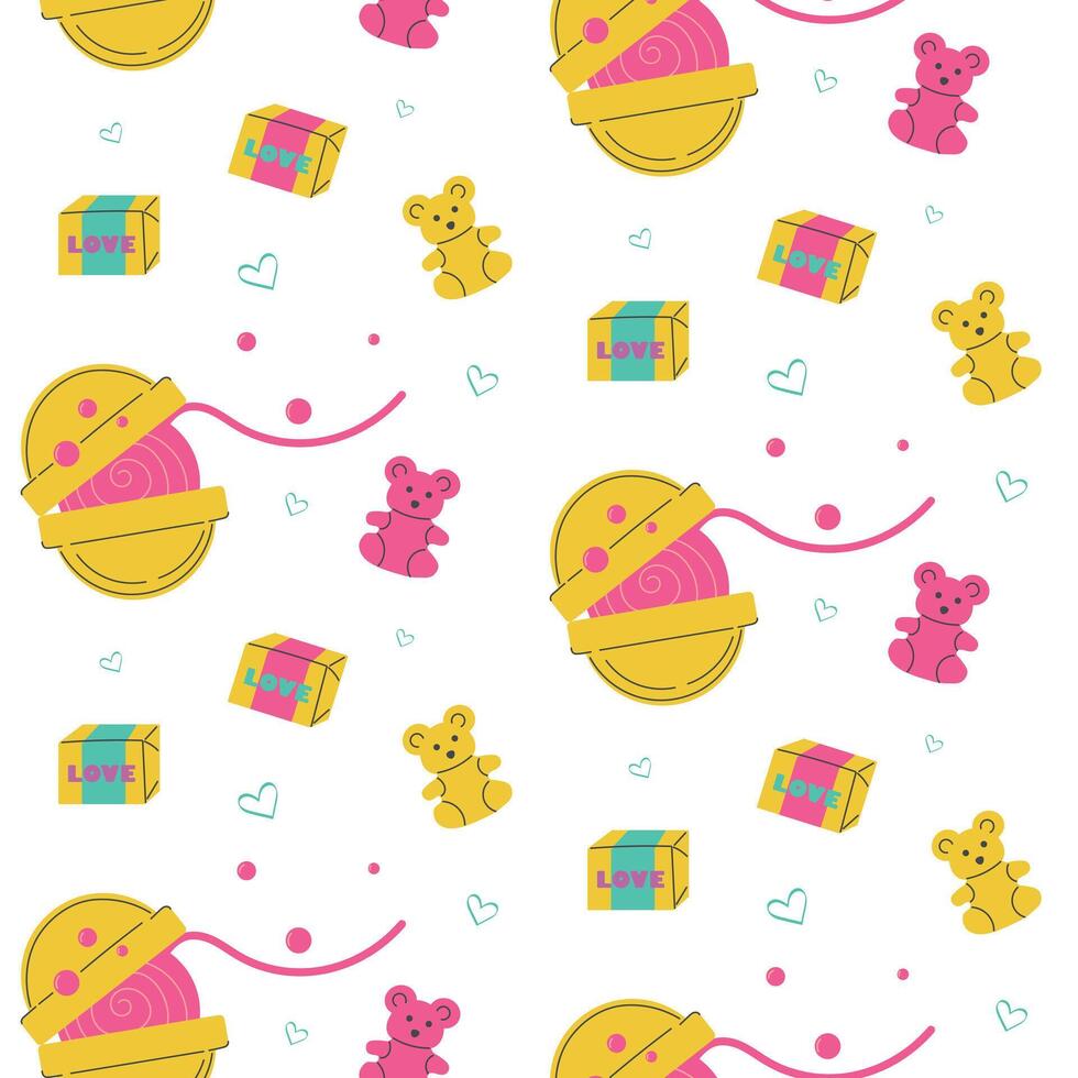 vektor mönster av 90s sötsaker bubbla gummi och klibbig björnar