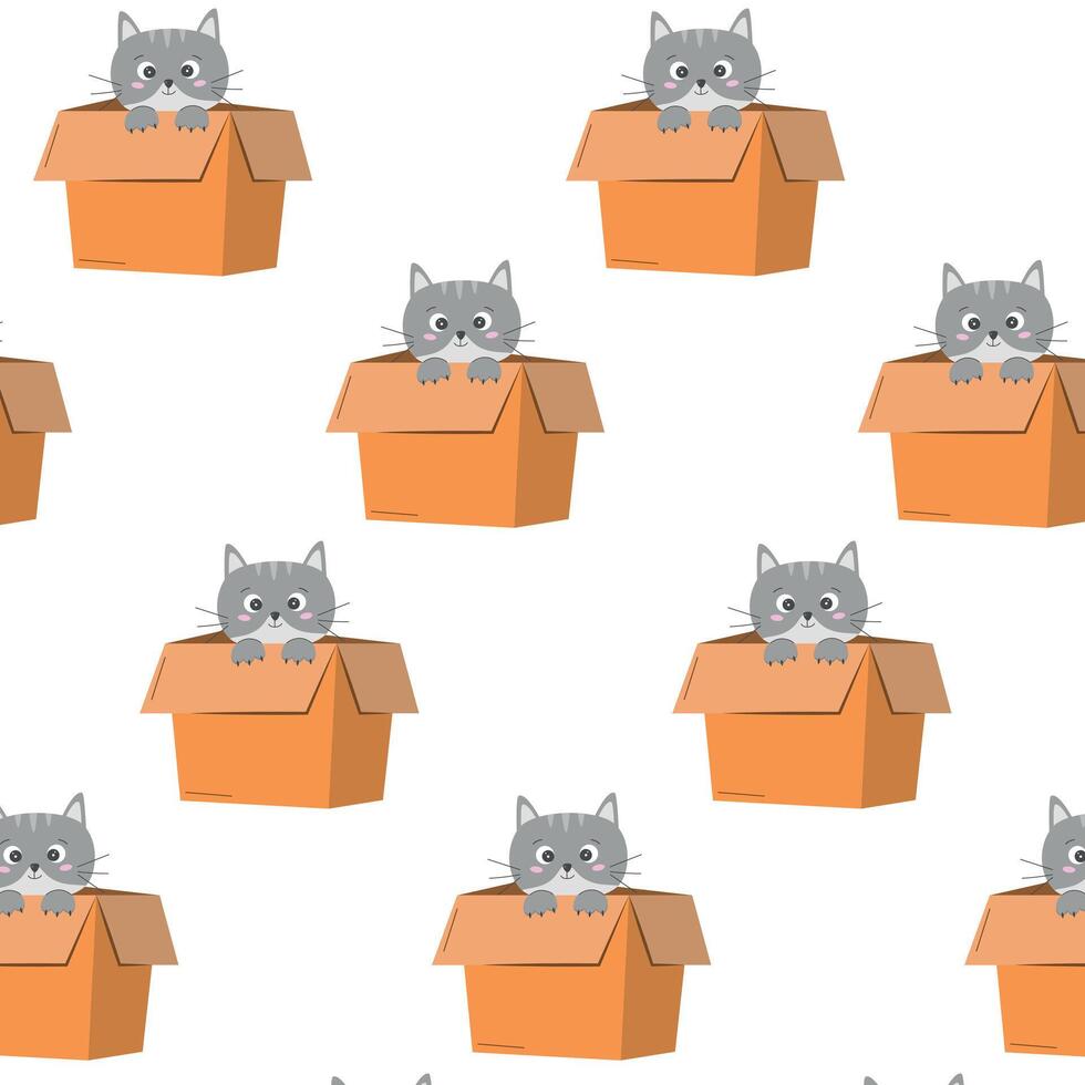 vektor mönster med en katt i en låda, söt mönster med en katt