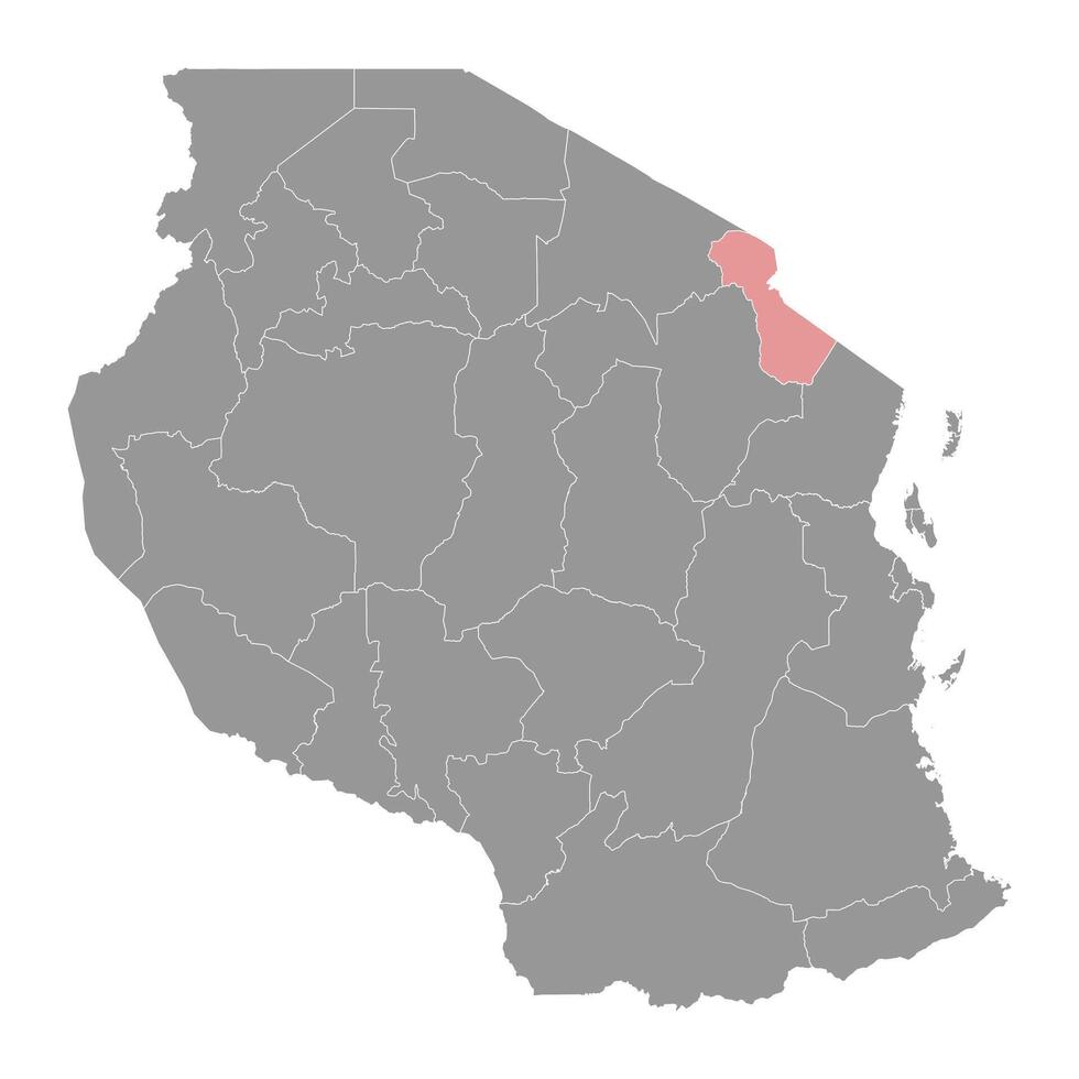 Kilimanjaro Region Karte, administrative Aufteilung von Tansania. Vektor Illustration.