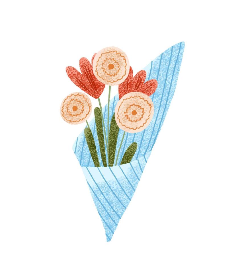 einstellen von Blumensträuße von Blumen. süß einfach Illustration mit wild f vektor