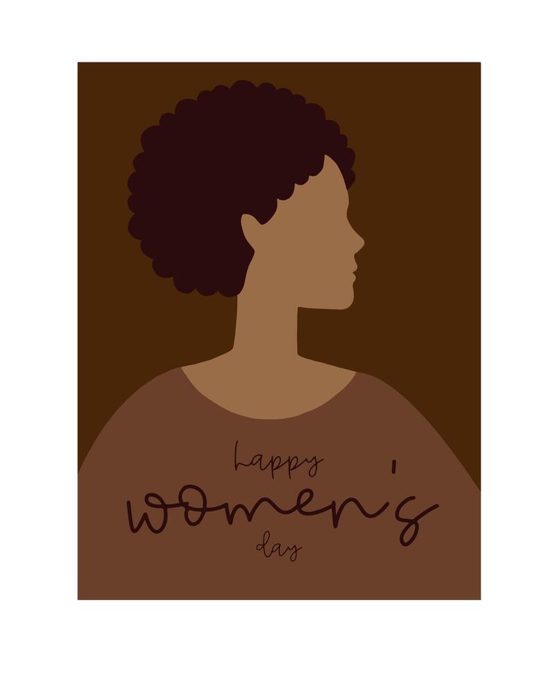 Gruß Karte zum International Damen Tag. Mädchen Porträt im eben Stil. 8 März Plakate Design mit Beschriftung vektor