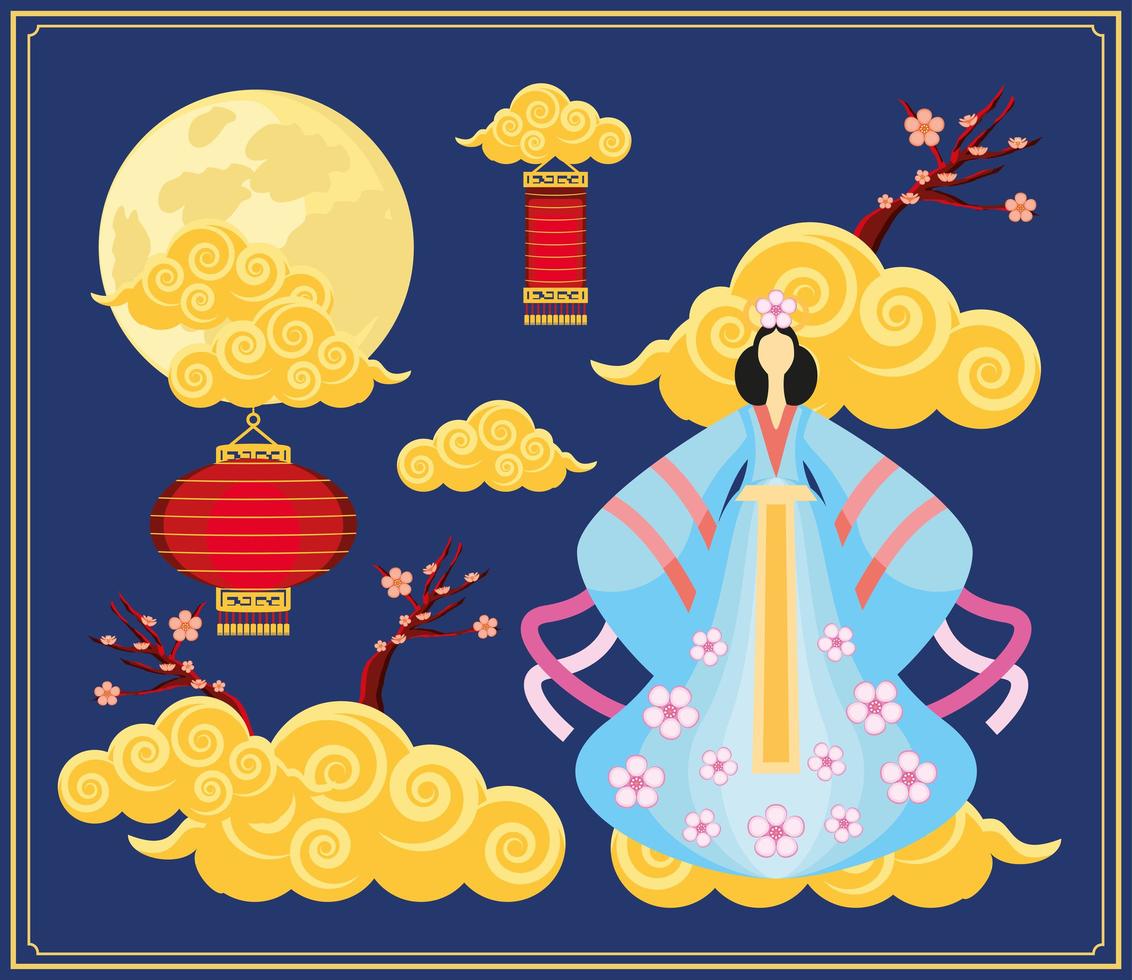 kinesiska moln traditionell kvinna vektor