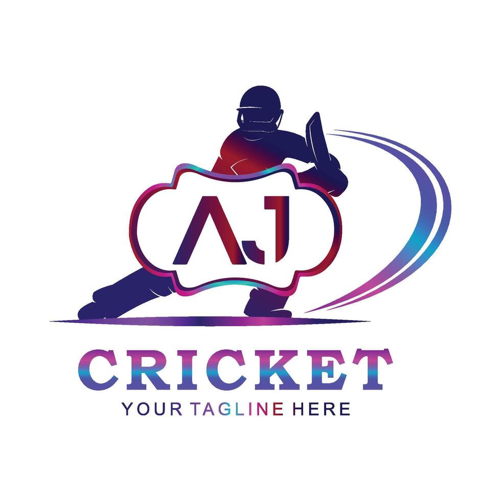 aj cricket logotyp, vektor illustration av cricket sport.