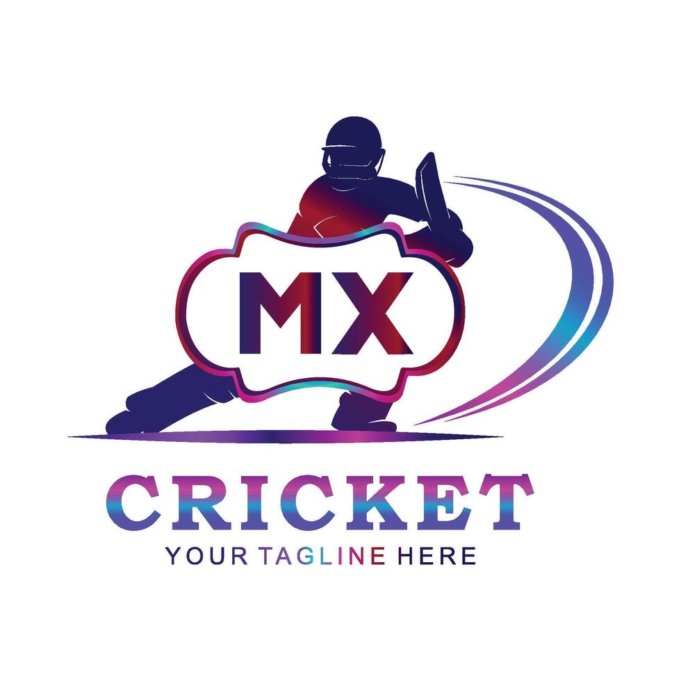 mx cricket logotyp, vektor illustration av cricket sport.