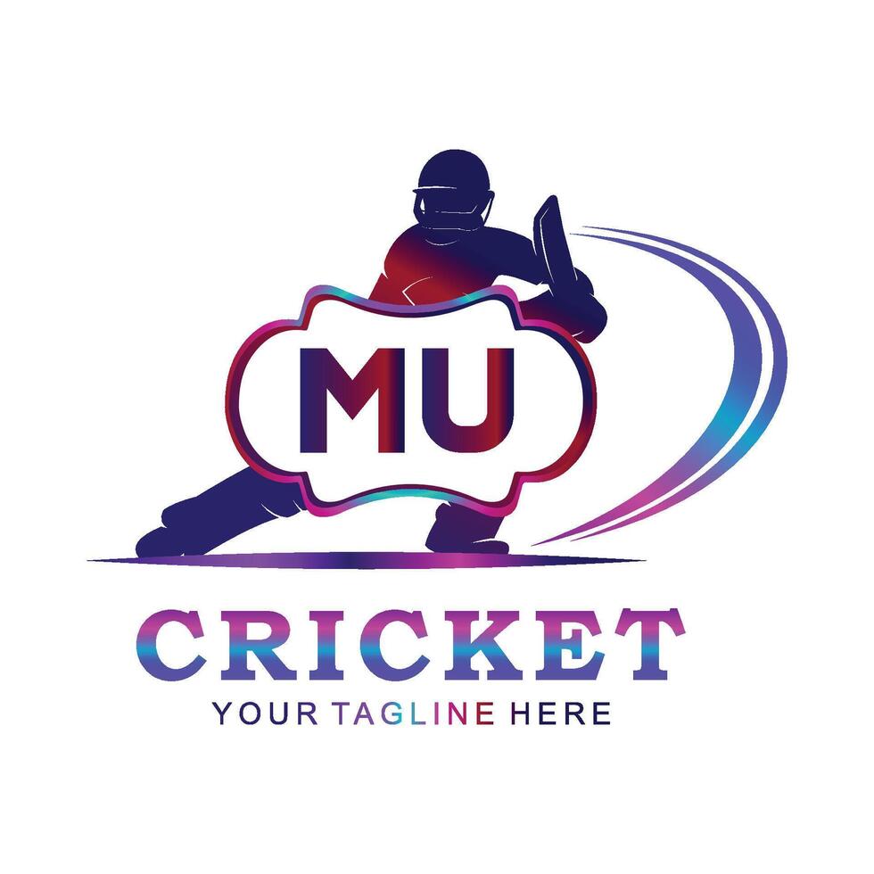 mu cricket logotyp, vektor illustration av cricket sport.