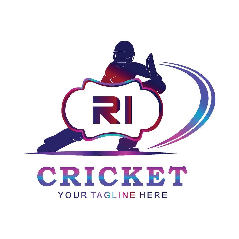 ri cricket logotyp, vektor illustration av cricket sport.