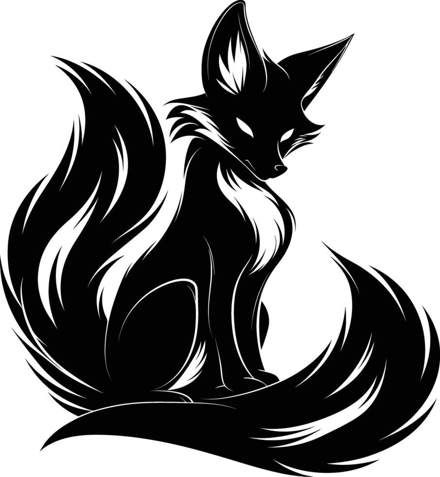 ai generiert Silhouette neun beschattet Fuchs schwarz Farbe nur voll Körper Körper vektor