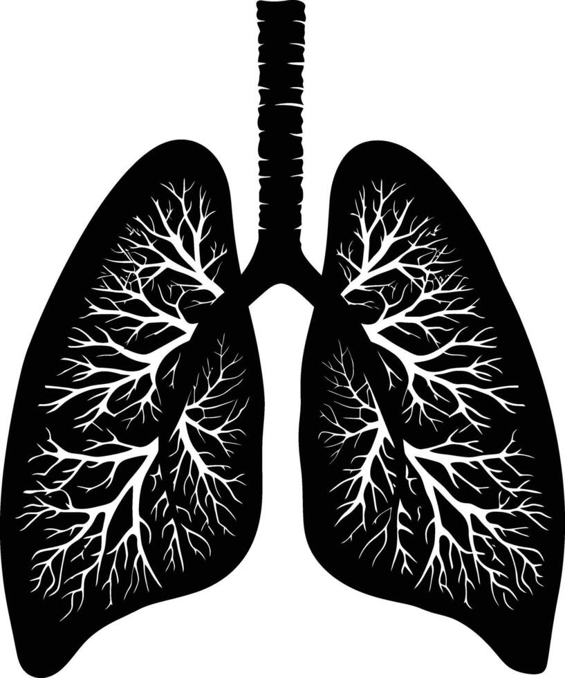 ai genererad silhuett för inre organ av lungor svart Färg endast vektor