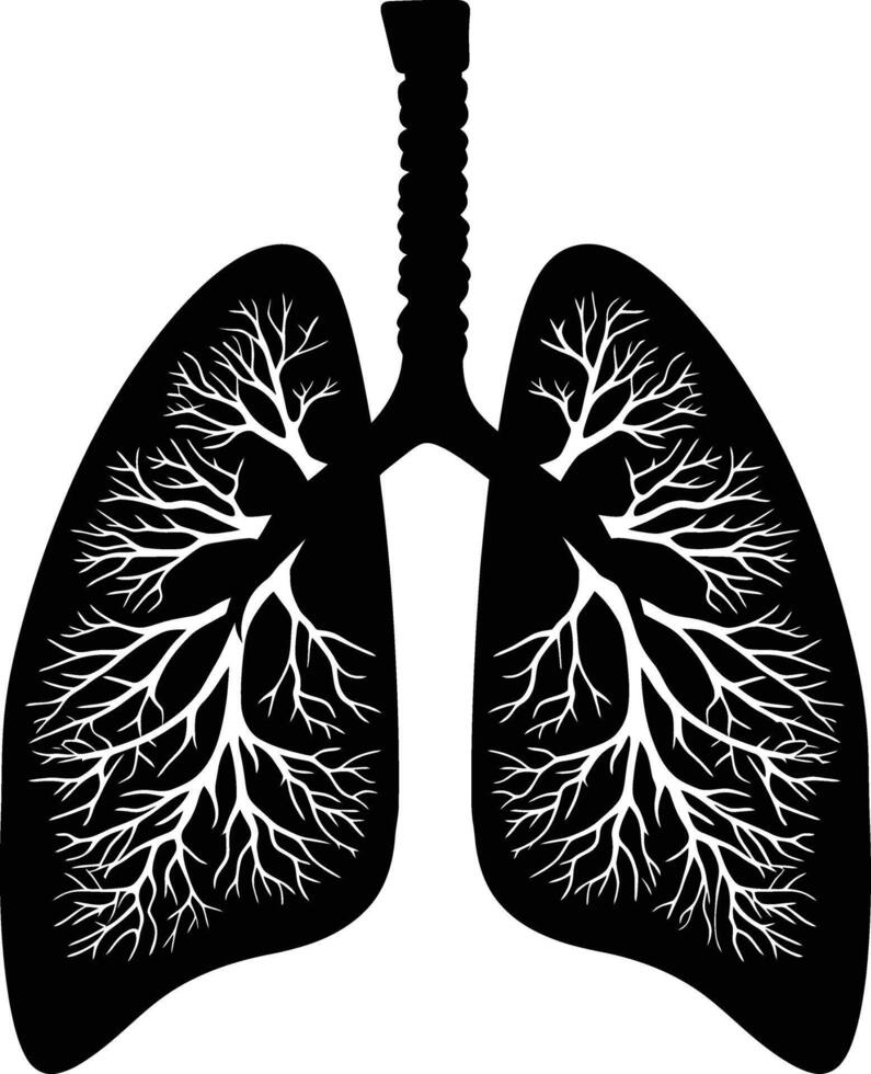 ai genererad silhuett för inre organ av lungor svart Färg endast vektor