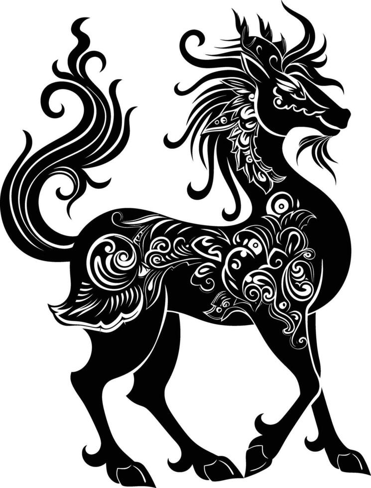 ai generiert Silhouette qilin schwarz Farbe nur voll Körper vektor