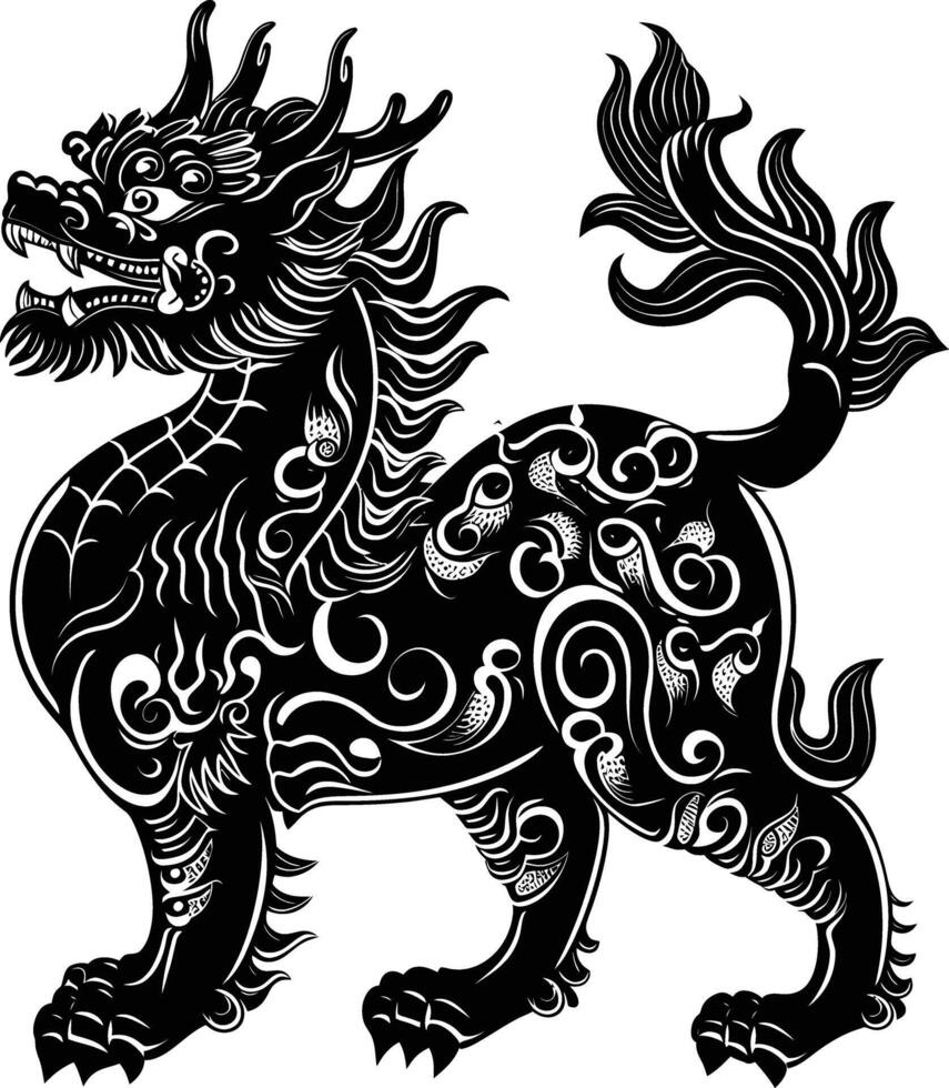 ai generiert Silhouette qilin schwarz Farbe nur voll Körper vektor