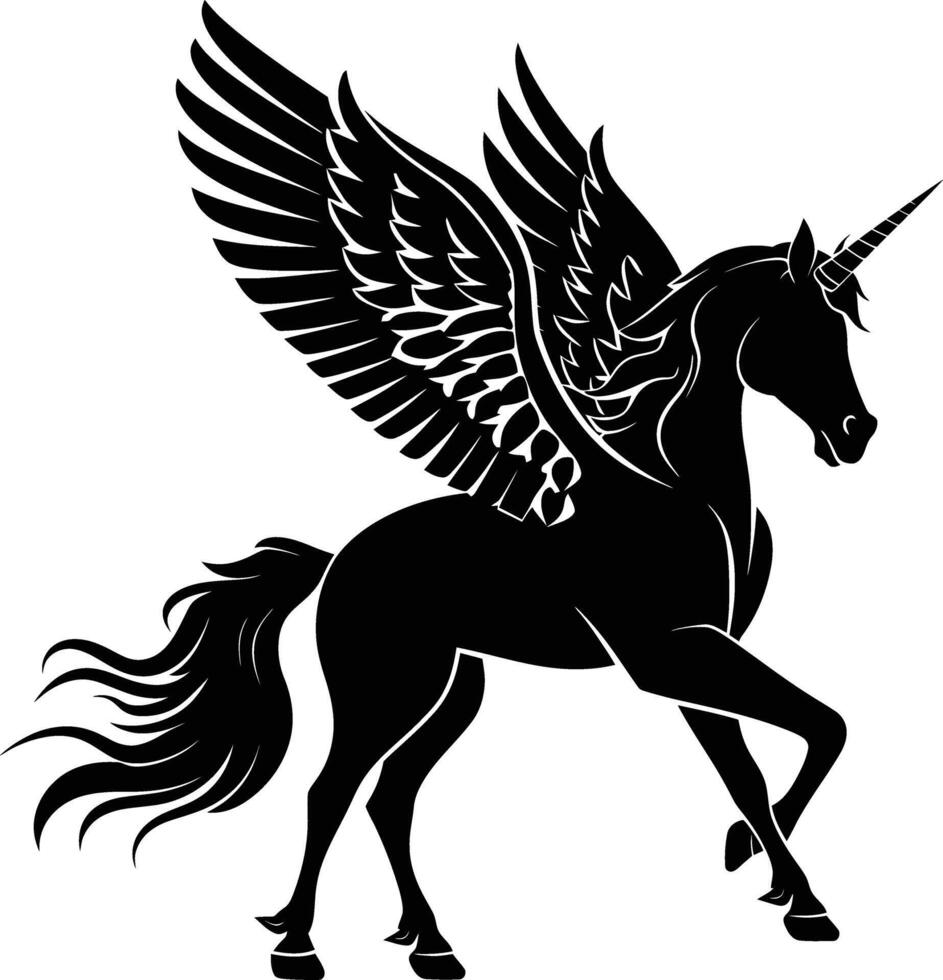 ai generiert Silhouette Pegasus schwarz Farbe nur voll Körper vektor