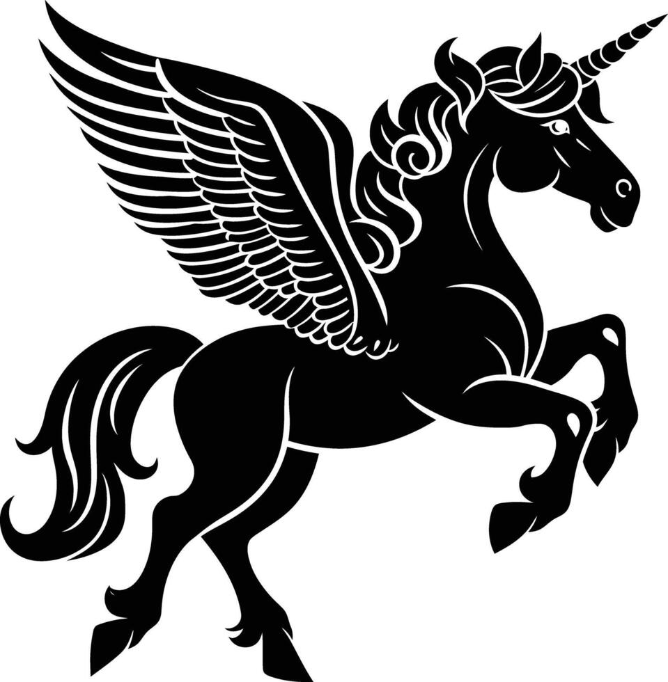 ai generiert Silhouette Pegasus schwarz Farbe nur voll Körper vektor