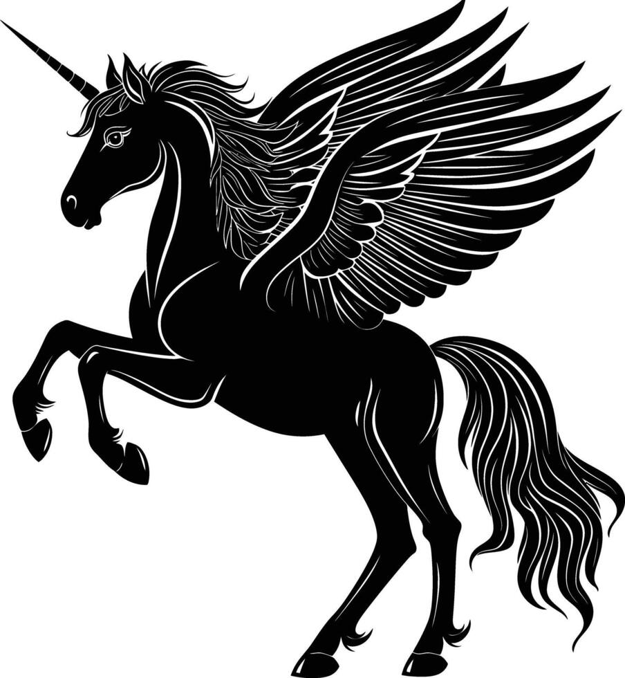 ai generiert Silhouette Pegasus schwarz Farbe nur voll Körper vektor